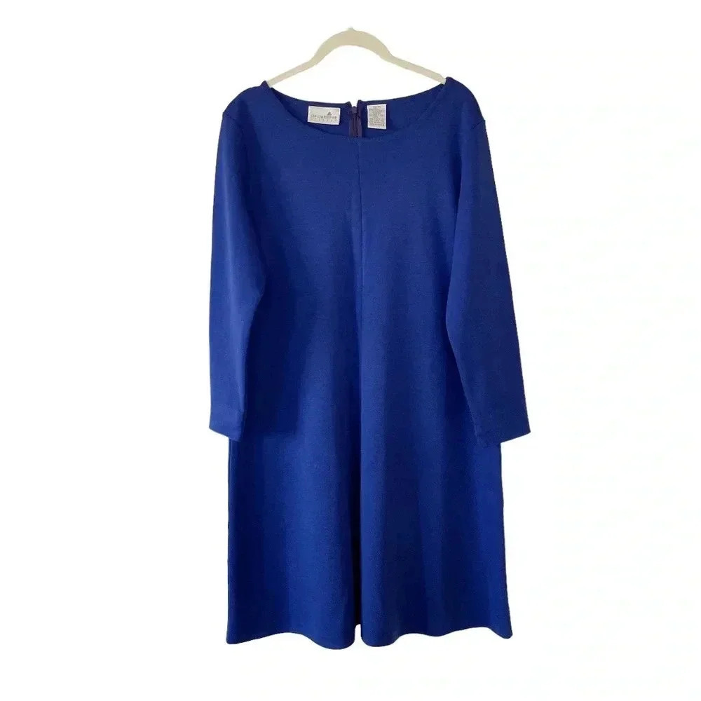 Liz Claiborne Blue Knit Dress Size Medium Vintage Long Sleeves Office Classic